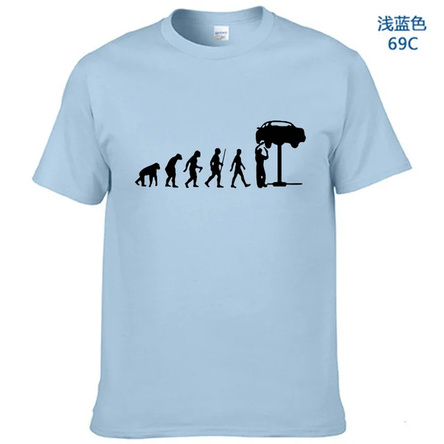 Летний стиль Эволюция авто механик футболка с изображением автомобиля Топы Забавный подарок футболка для мужчин - Цвет: Light Blue-B