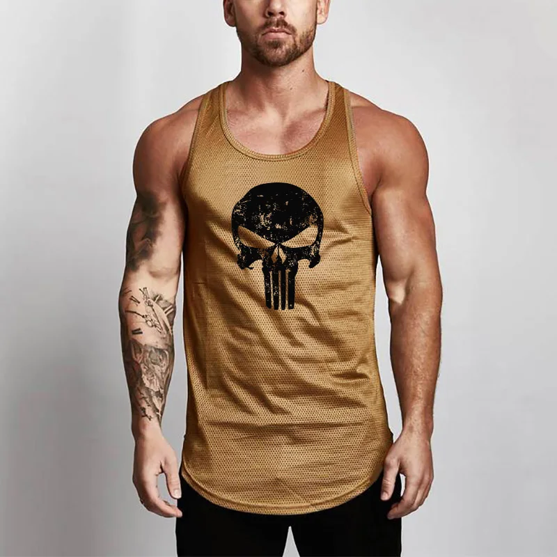 Тренажеры торговой марки muscleguys Костюмы сетки синглет для бодибилдинга Для мужчин майка для тренировки рубашка без рукавов Для мужчин s Фитнес короткими рукавами Нижняя юбка - Цвет: Золотой