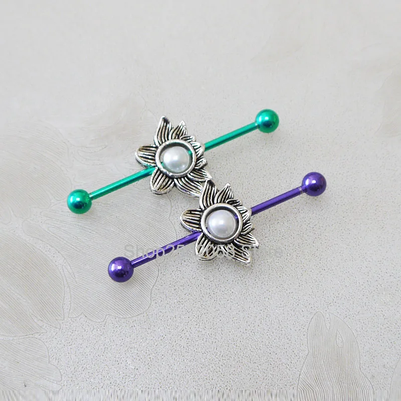 Для женщин jewelry 2 шт. ручной работы лотоса промышленных штангой-14 г(1.6 мм)-промышленных пирсинг украшения