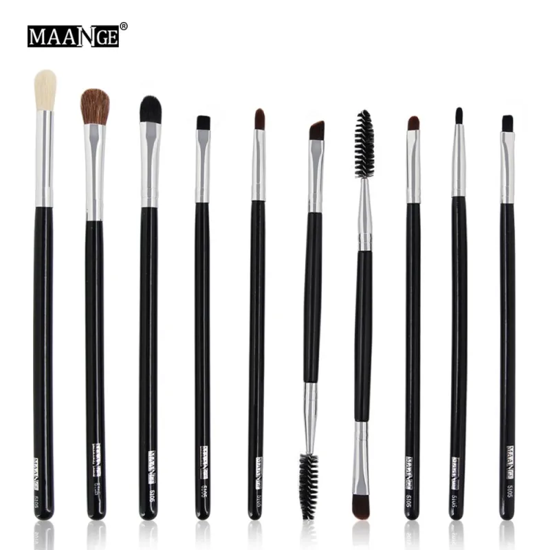 MAANGE 10pcs Eyes Makeup Brushes Set Power Eye Shadow Brow Lash Liner