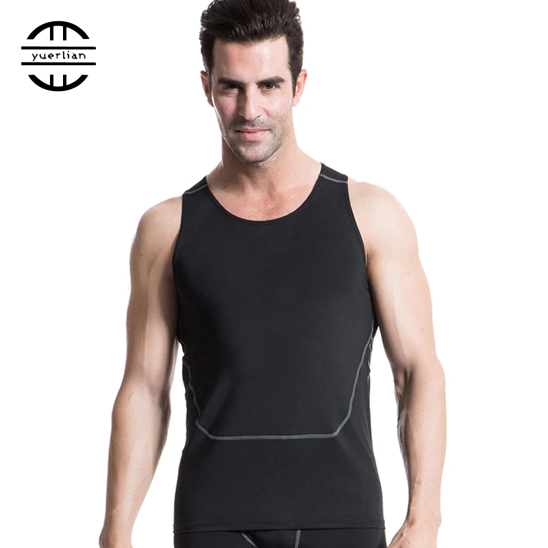 

2019 New High Elastic Quickly Dry Sports Tank Top Training Sleeveless Tights T Shirt Men Workout Fitness Gym Running Vest