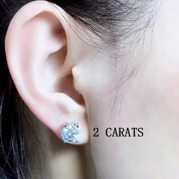 MeiBaPJ Top Quality Natural Moissanite Stud Earrings 925 Sterling Silver Simple Earrings Fine Jewelry for Women - Цвет камня: 2 carats