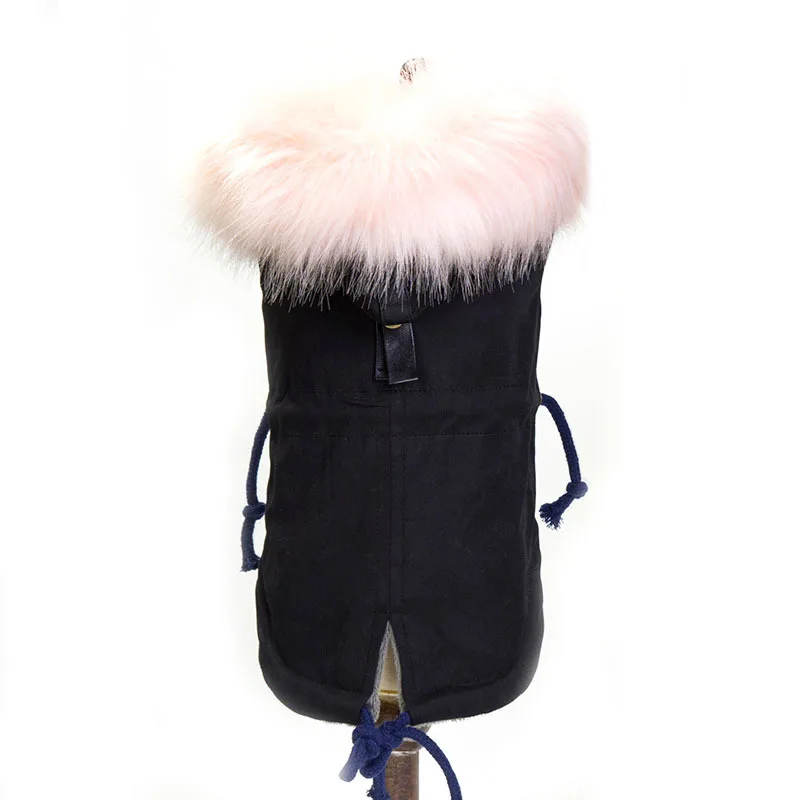 Зимняя одежда для собак роскошное пальто для собак с воротником из искусственного меха, одежда для собак, теплая ветрозащитная парка для домашних животных, флисовая куртка для собак - Цвет: Black