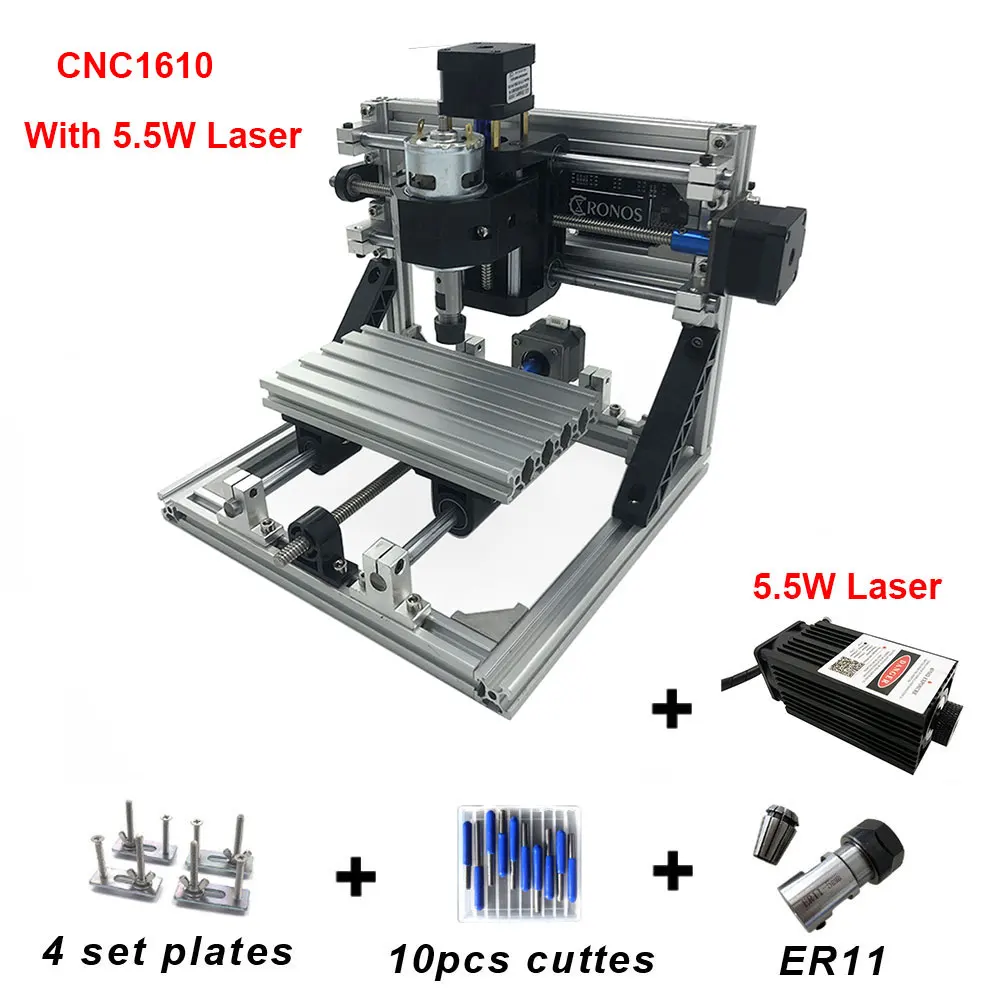 5500mw DIY хобби мини лазерная гравировальная машина CNC 1610 лазерный гравер 15 Вт режущие инструменты ER11 GRBL для древесины PCB ПВХ мини ЧПУ маршрутизатор - Цвет: 5500mw