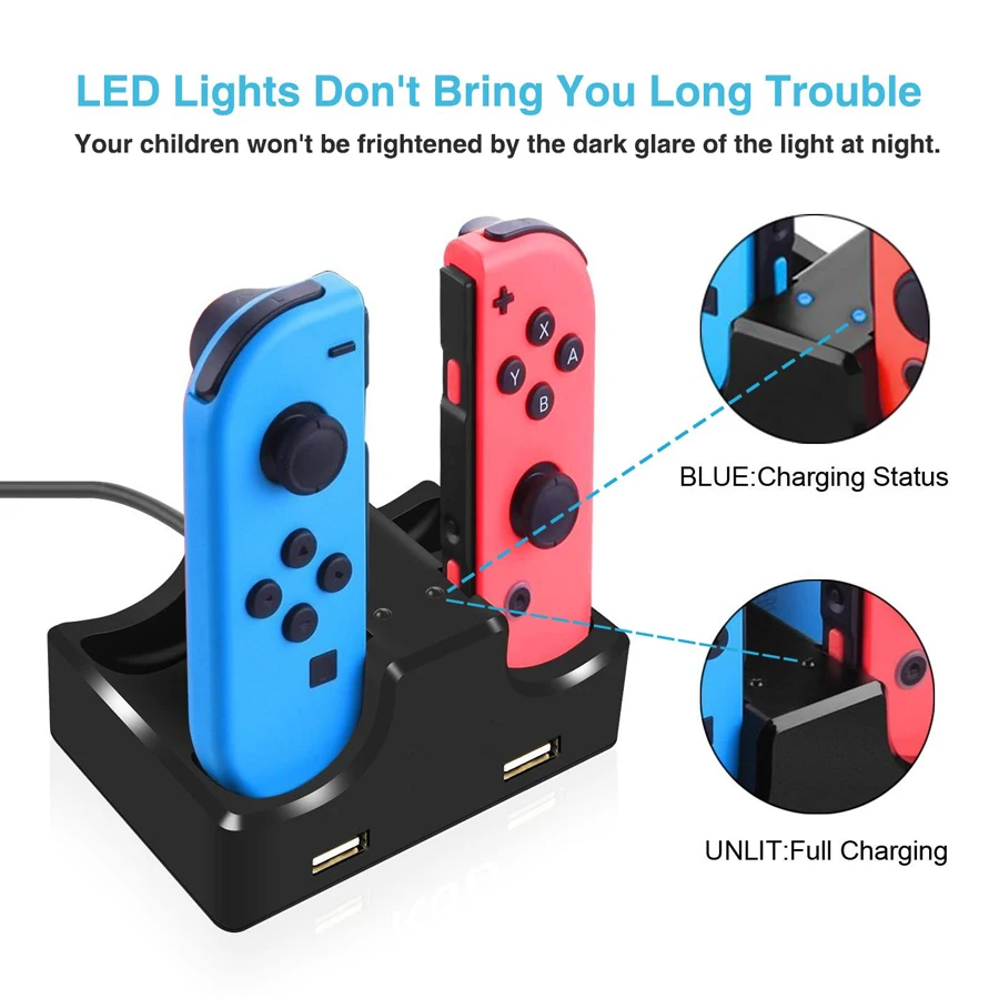 4 в 1 дорожный переключатель Joy-con зарядное устройство подставка светодиодный зарядная док-станция 2 USB для nintendo переключатель игровые аксессуары