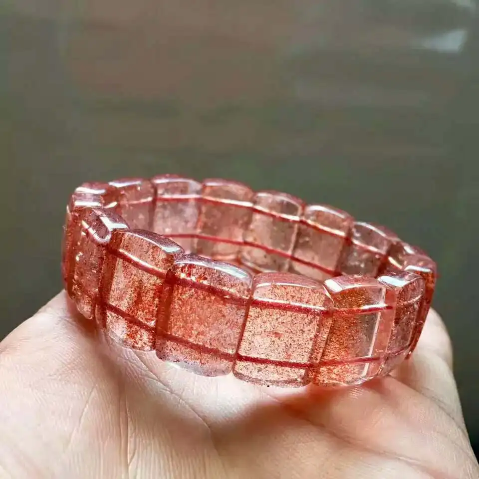 Натуральный Красный супер семь волос Lepidocrocite кварцевый кольцеобразный браслет 18x13 мм Прямоугольный бисер растягивающийся Кристальный лучший AAAAA