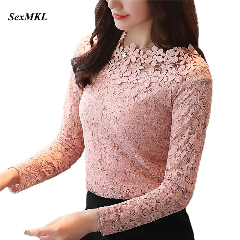 

SEXMKL Lace Off Shoulder Top 2019 Fashion Casual Long Sleeve Blouse Women Lace Hollow Out White Blouse Sexy Winter Ladies Tops