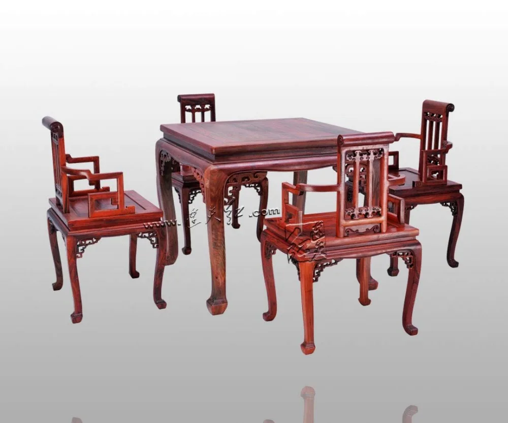 Rosewood Home Furniture Set 1 Table and 4 Chairs Living Dining Room Redwood Desk Annatto Armchair Solid Wood Carven Customizable Rosewood Home Furniture Set 1 Table and 4 Chairs Living Dining Room Redwood Desk Annatto Armchair Solid Wood Carven Customizable