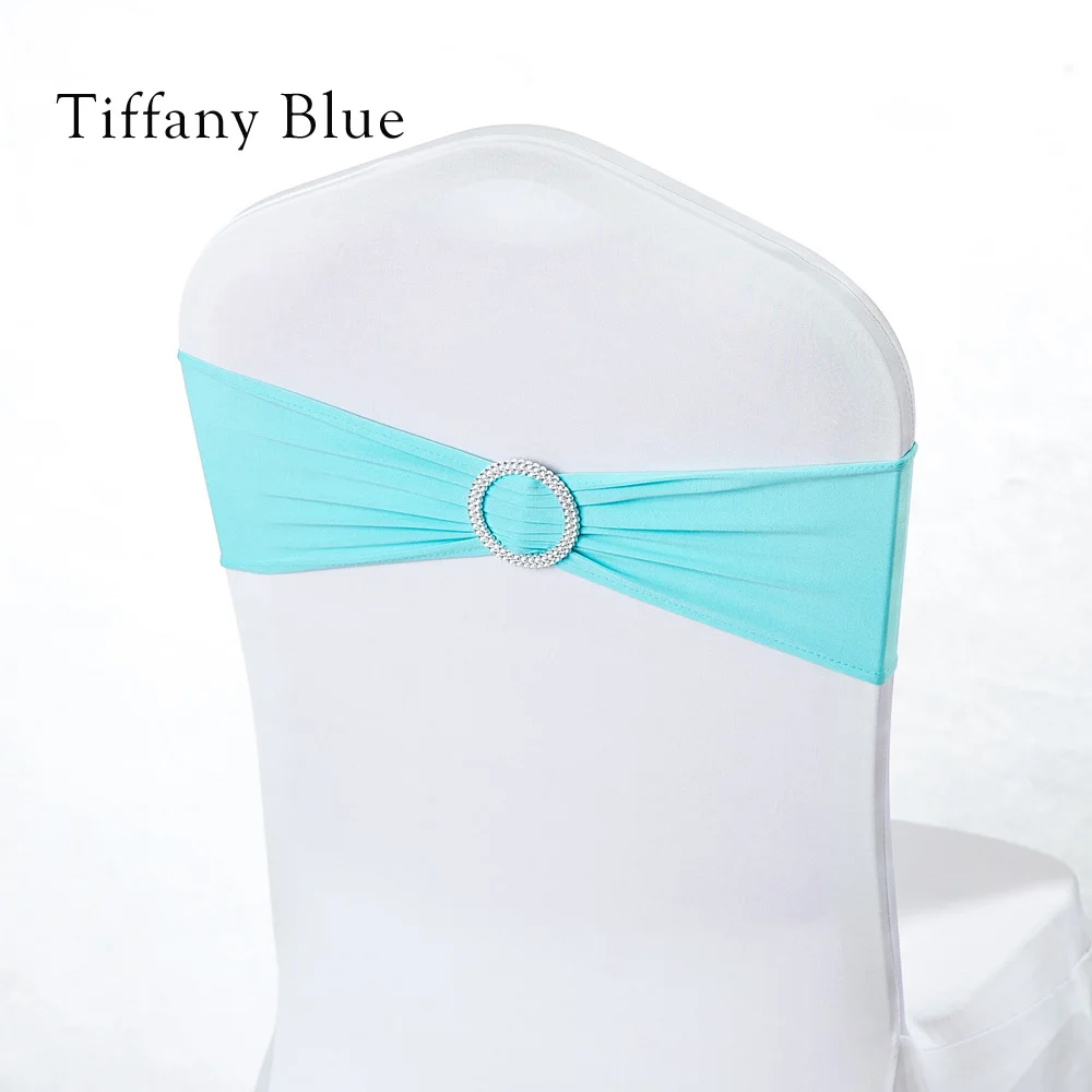 tiffaby blue Свадебная церемония, вечеринка украшения красный/желтый/синий/розовый стрейч эластичный спандекс лайкра гостиничный Банкетный стул лента 100 шт./партия - Цвет: tiffaby blue