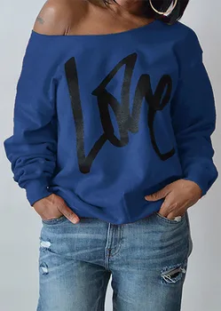 

Letter Print Long Sleeve Girls Hoodies Sexy Off Shoulder Top Sweatshirt Casual Women Loose Sportswear Ladies Pullovers Solid Hot