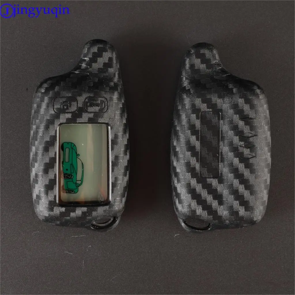 

jingyuqin For Tomahaw Tw9010 9010 Carbon Silicone Case KeyChain For Russian 2-way Alarm System Alarm Key Fob