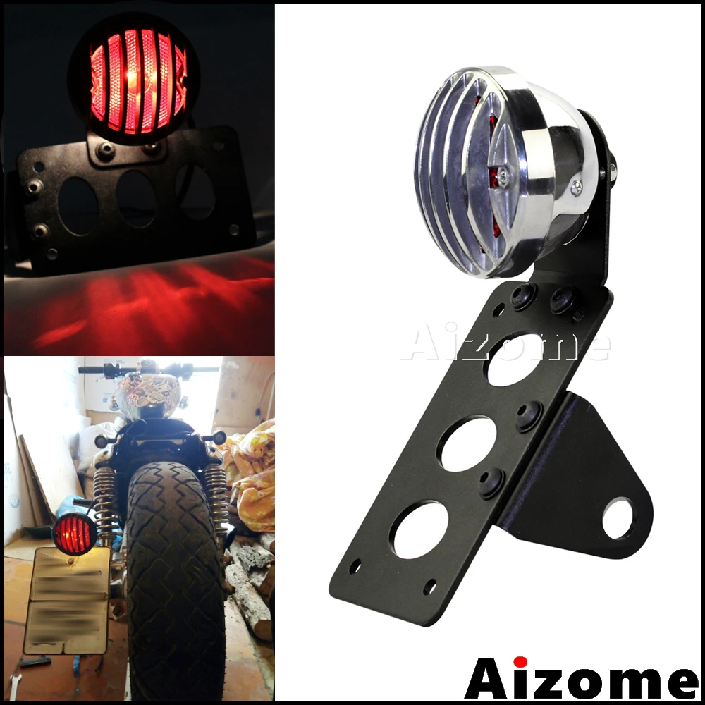 Motorcycle Side Mount Tail Light w/ License Number Plate Axle Bracket