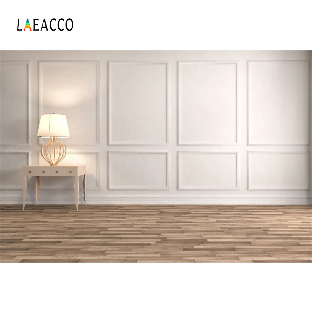 

Laeacco Chic Wall Lamp Table Wooden Floor Party Child Family Shoot Photography Backdrops Photo Backgrounds Photo Studio