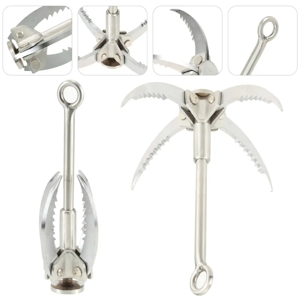

# Steel Grappling Hook 4 Claws Foldable Climbing Hook Load 350kg Climbing Rope 8mm * 10m with Carabiner Rock Mountaineering
