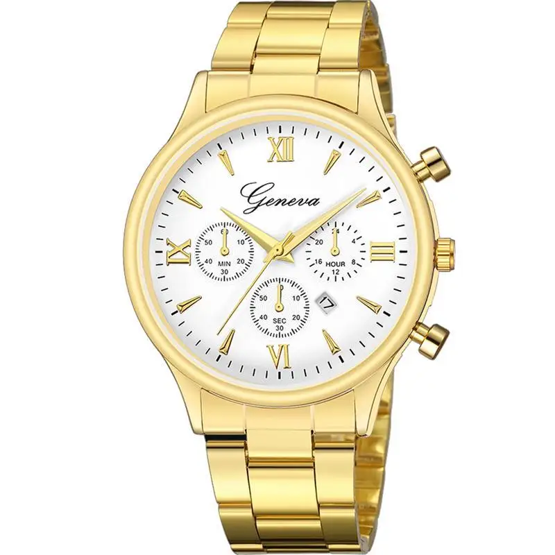 Geneva, мужские наручные часы Нержавеющая сталь аналоговые женские кварцевые часы на запястье Женская мода минималистичные серебряные Лидер продаж наручные часы - Цвет: Gold 2