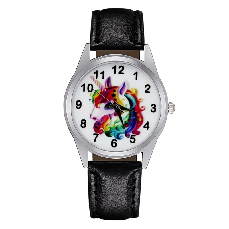 

Cartoon Cute Unicorn horse style Children's Watches Kids Students girls Boys Quartz Leather strap Wrist Watch Jc59