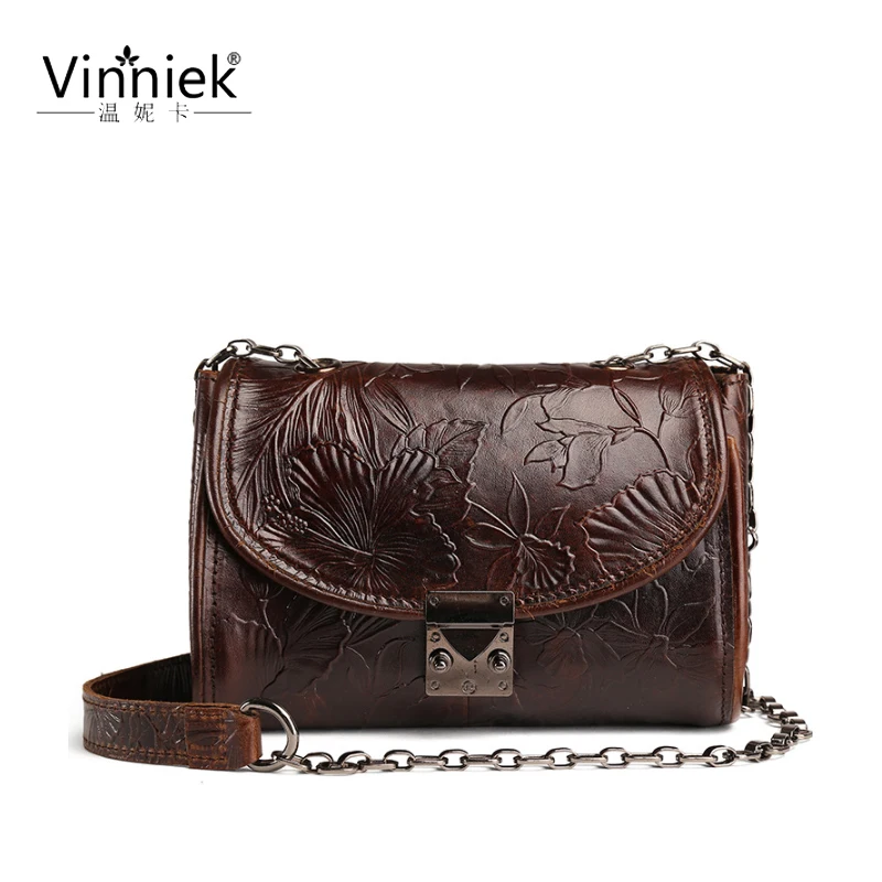 

New Genuine leather retro ladies chain shoulder bag Messenger bags fashion mini packet lock bag luxury handbag Female designer