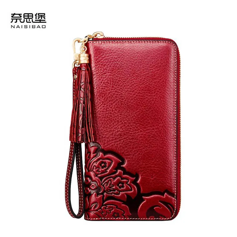 

NAISIBAO2018 New luxury fashion 100% high-quality high-capacity wallet zipper wallet first layer of leather long clutch