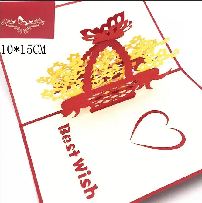 1 шт лазерная резка 3D Любовь всплывающие открытки поздравительные карты с конвертом День Святого Валентина Свадебное приглашение открытка юбилей подарки - Цвет: Love Flower Basket