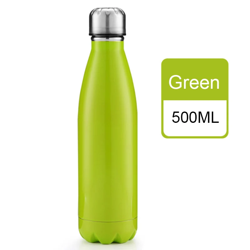 TEENRA 500 мл Термос из нержавеющей стали бутылка для воды Изолированная уличная бутылка для воды кружка теермо чашка пуля питьевой - Цвет: Зеленый