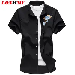 LONMMY Большие размеры 6XL 7XL Для мужчин s camisa социальных повседневные блузки Для мужчин одежда с коротким рукавом Для мужчин s Мужская