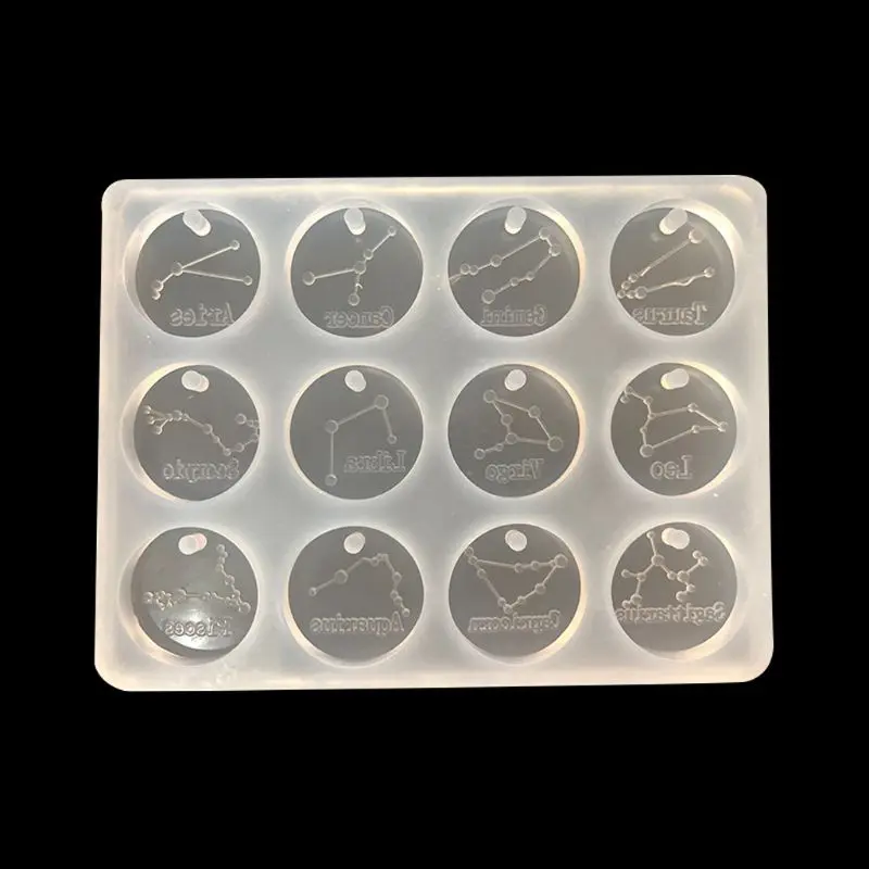 Free shipping 12 Constellations Discs Pendant Epoxy Resin Silicone Mold Jewelry Making Tools