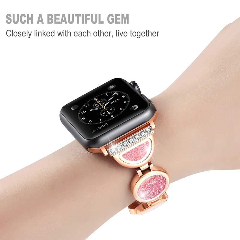 Роскошный ремешок с алмазной петлей для Apple Watch, ремешок 44 мм 40 мм, дизайнерские ремешки с зыбучим песком для iwatch, серия 4, 3, 2, 1, 42 мм, 38 мм, аксессуары