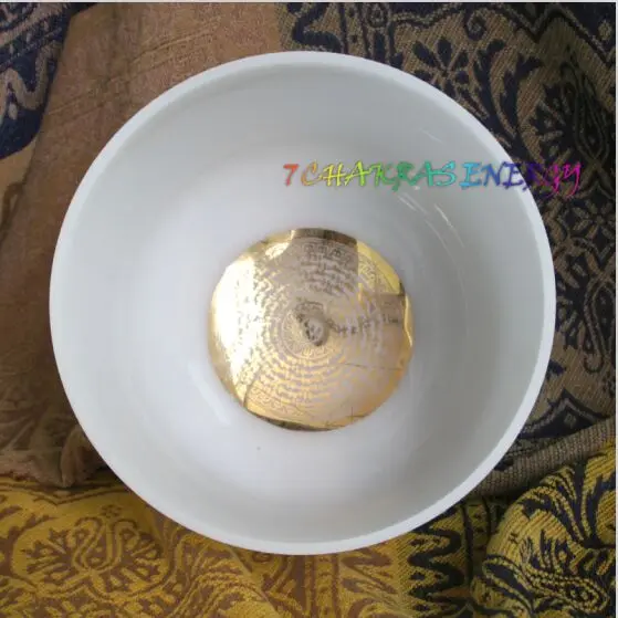 

10" frosted crystal singing bowl with mandala or other design + free suede malelt and o-ring