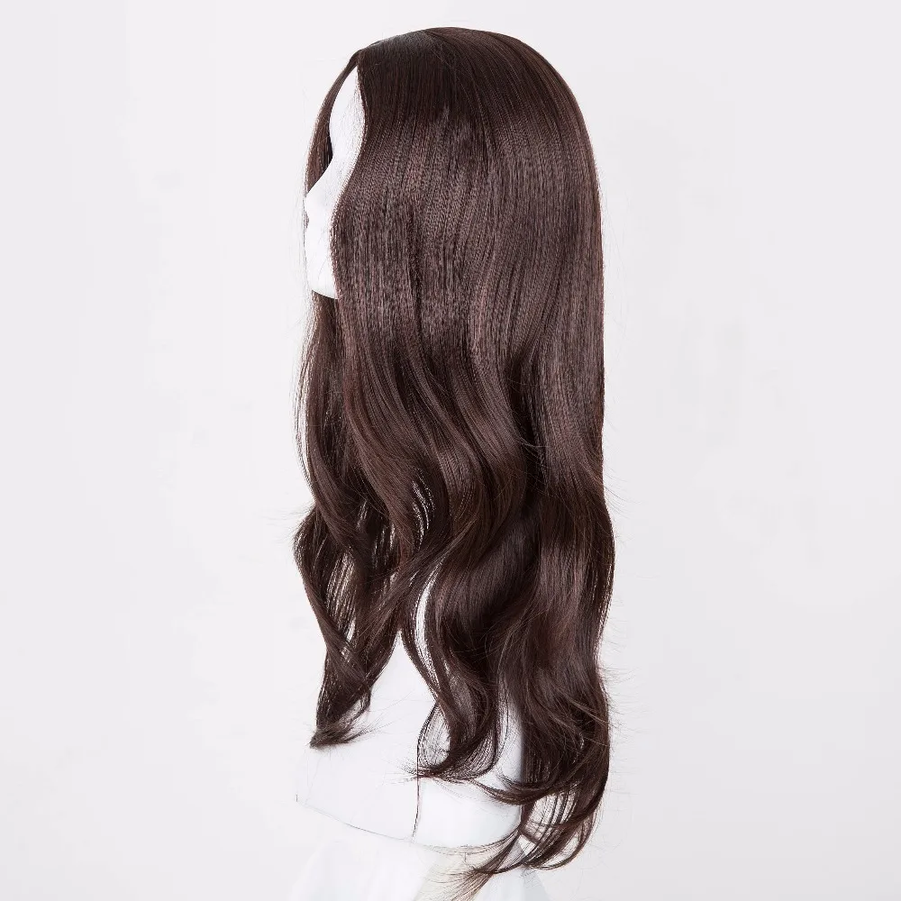 Fei-Show темно-коричневый парик из синтетического термостойкого волокна длинные волнистые волосы для женщин Peruca средняя часть линия костюм шиньон