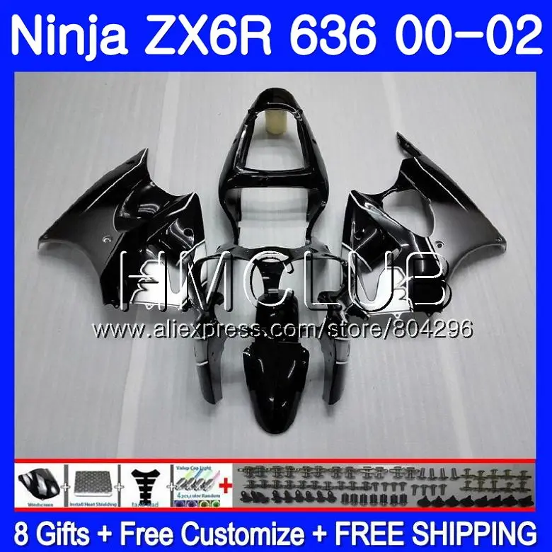 Комбинезоны серебристо-черный для KAWASAKI NINJA ZX 600 CC 6 R ZX636 ZX6R 00 01 02 19HM11 ZX 636 ZX-6R ZX-636 ZX 6R 2000 2001 2002 обтекатель - Цвет: No. 1
