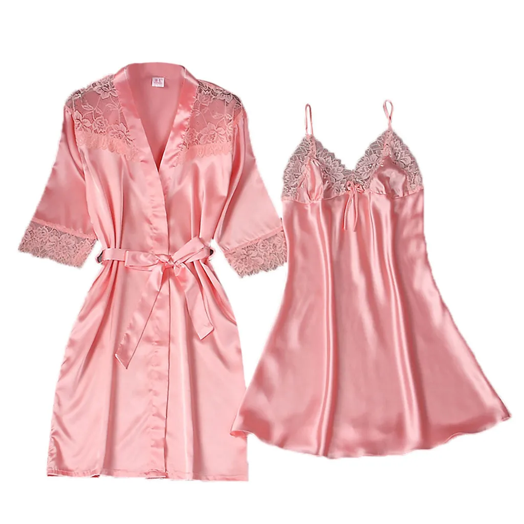 2019 женский халат весна лето ночной халат длинный женственная шелковая ночная сорочка V-Пижама с воротником Robe Ночная рубашка большого