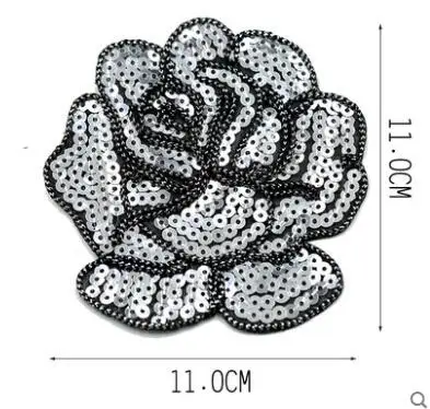 AHYONNIEX 5 шт./лот расшитые блестками бусины бренд роза ткань патчи гладить на аппликация на сумку наклейки на одежду - Цвет: Silver Color 5pcs