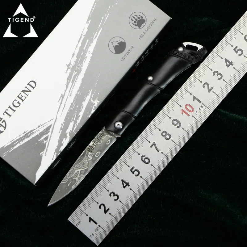 

TIGEND CF5406 VG10 Damascus Steel Folding knife Ebony Wood handle hunting survival camping knives pocket EDC practical tools