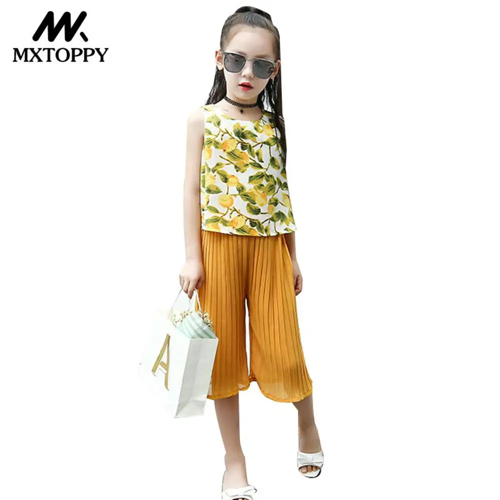 Mxtoppy Mango Print Girls Clothing Set 2018 New Summer Sleeveless Top