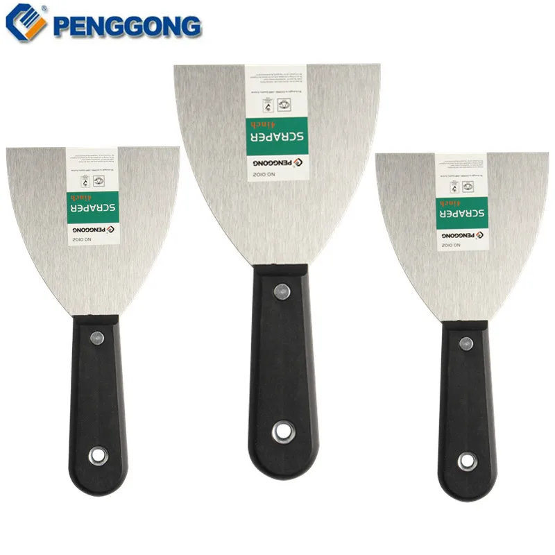 4" Putty Knife Scraper Blade 3Pcs Carbon Steel Plastic Handle Scraper