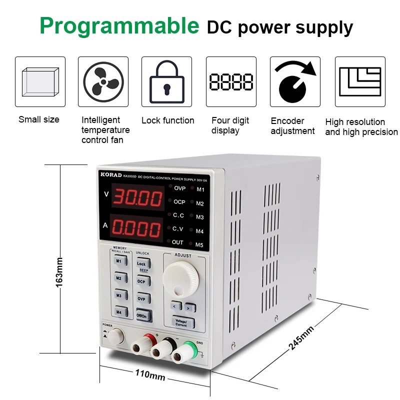 KORAD KA3005D Регулируемый цифровой программируемый источник питания постоянного тока лабораторный источник питания 30 в 5A+ мультиметр зонд для лаборатории R