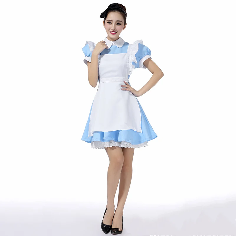 Алиса в стране чудес косплей костюм лолита платье горничной фартук платье нарядное платье Косплей Костюм deguisement Хэллоуин femme F14