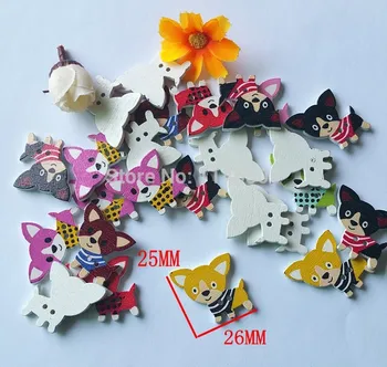 

150PCs Mixed Lovely Hound 2 Holes Wood Sewing Buttons Flatback Scrapbooking Crafts Accessories 25x26mm