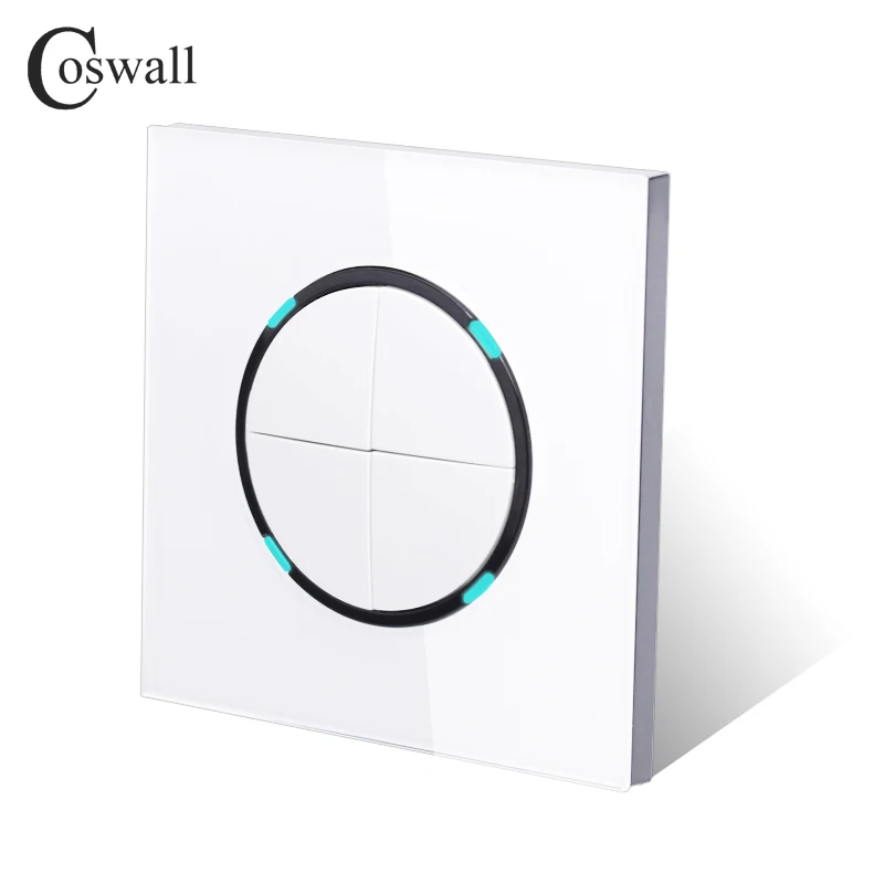Ceny Coswall 2018 New Arrival 4 Gang 1 Way losowe kliknięcie On Off Wall Light włącznik ze wskaźnikiem led panel ze szkła kryształowego