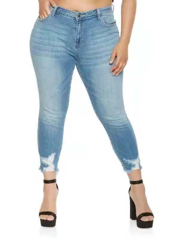 Рваные рваные Большие размеры сексуальные джинсы для женщин Высокая талия карандаш черные женские джинсовые брюки рваные потертые эластичные джинсы для женщин - Цвет: Blue