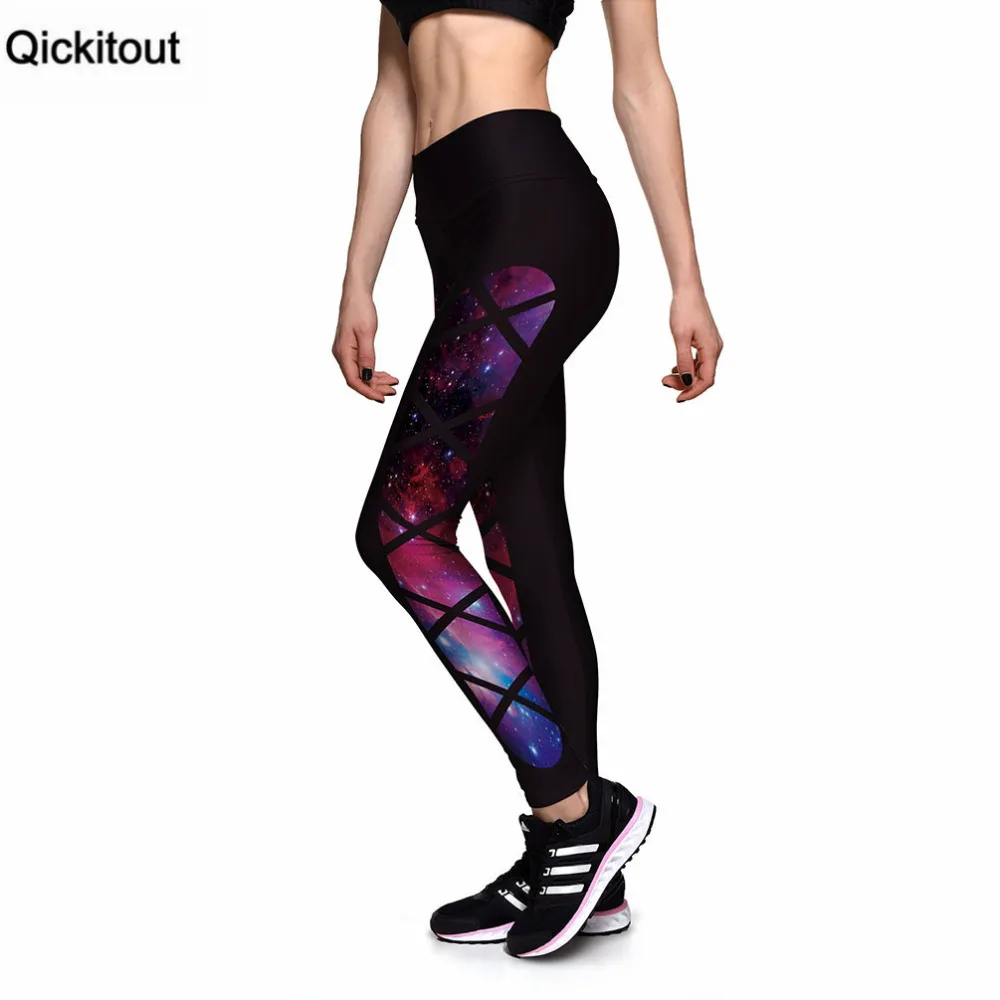Qickitout Leggings 2022 Womens Leggings For Train Fitness Black Grid Star Galaxy High waist Elastic leggins plus size