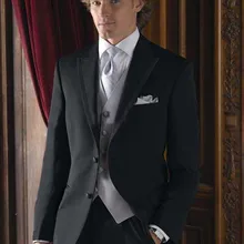 Горячая распродажа черные мужские костюмы в деловом стиле, на заказ классические черные свадебные костюмы с серебряный жилет для мужчин, смокинги для жениха