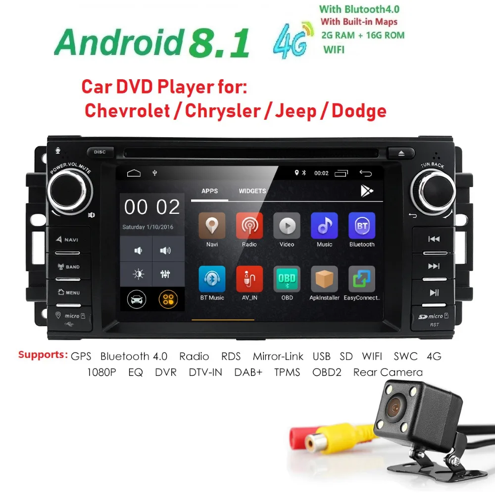 Android 8.1Car DVD Player Radio For jeep compass Chrysler 300C/Dodge