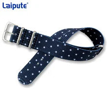 Синий узор в горошек, скользящий нейлоновый ремешок для часов,, тканевый ремешок для часов Nato, ремешок для часов с серебряной пряжкой, Сменный ремень для часов