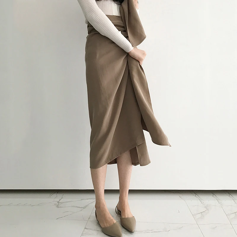 SISPELL ленты женские юбки Женская эластичная высокая талия тонкая Асимметричная черная облегающая юбка Женская корейская мода Tide