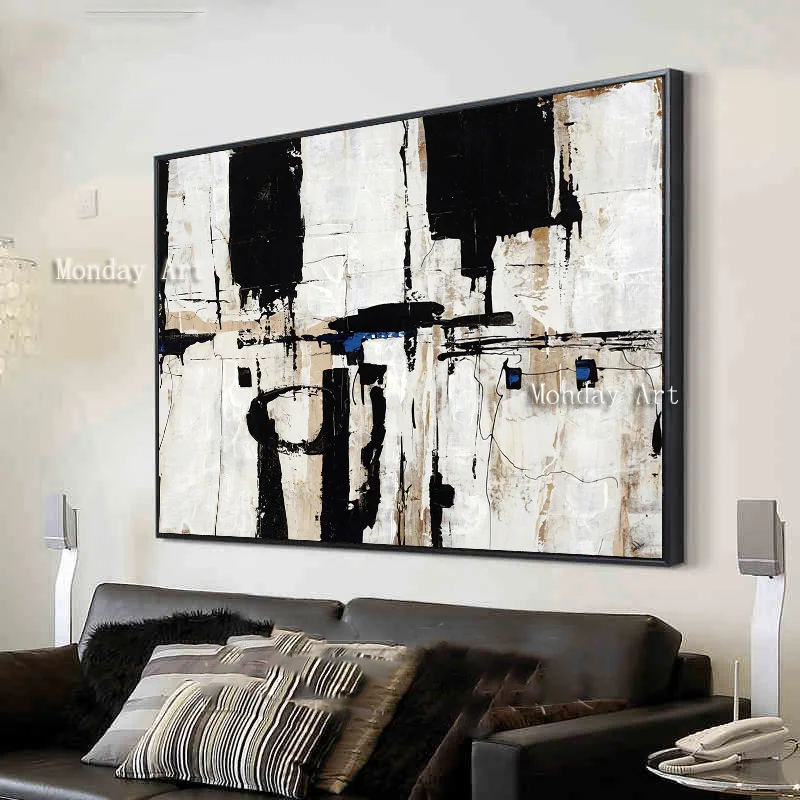 7 Handmade thick knife abstract high quality oil painting Black and white blocks on Canvas Painting Decor Oil Painting artwork