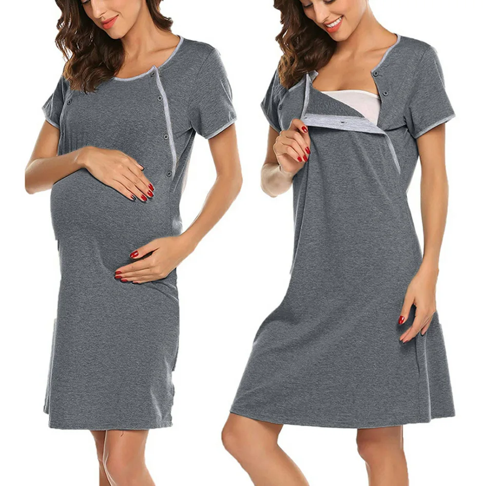 Платье для беременных Ночная рубашка в полоску для кормления грудью ночная рубашка с коротким рукавом ночная рубашка
