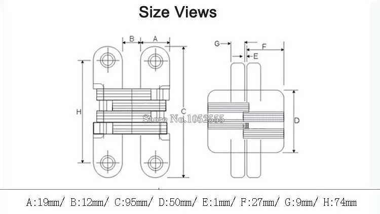 1PCS Hidden Hinges Size 19x95mm Bearing 25KG Invisible Concealed Cross Door Hinge Stainless Steel Hinge For Folding Door KF1061
