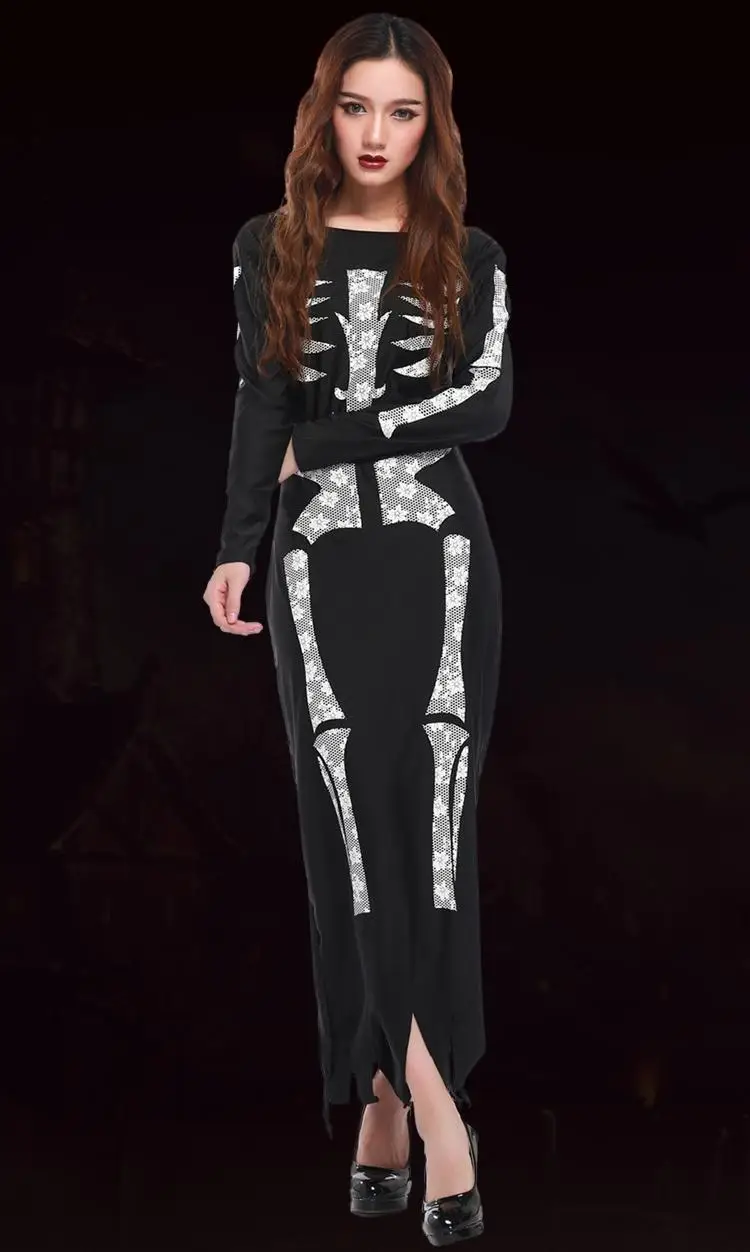 Halloween skull skeleton scary costumes for men women children black and white ghost suits options bodysuit dress S479