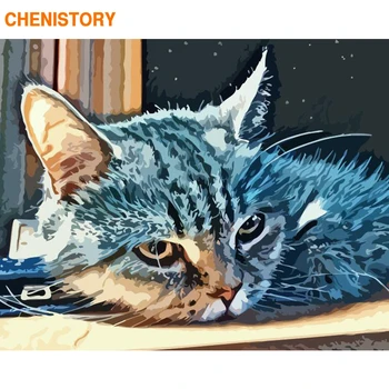 

CHENISTORY Frame DIY Painting By Numbers Blue Cat Acrylic Paint By Numbers Kit Animals Modern Wall Art Picture Home Decors Gift